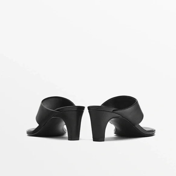 NWT. Massimo Dutti Black Leather High-Heel Sandals. Size 9 - Picture 6 of 9